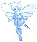  bee big_breasts breasts cute female flying hair looking_at_viewer sketch solo stripes voluptuous wide_hips wings x-cross 