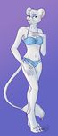 bikini blue_eyes feline female lion looking_at_viewer purple_background skimpy solo standing tatious white_fur 
