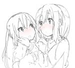  bad_id bad_pixiv_id blush eye_contact hirasawa_yui jacket k-on! kirisawa_saki long_hair looking_at_another multiple_girls nakano_azusa short_hair sketch spot_color twintails 