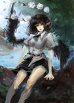  bad_deviantart_id bad_id bare_legs black_hair colored_eyelashes hat in_tree looking_at_viewer pointy_ears puffy_sleeves red_eyes shameimaru_aya sheryth short_hair short_sleeves sitting sitting_in_tree sketch skirt solo tokin_hat touhou tree wind wings 