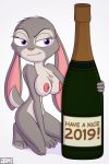  alcohol anthro beverage breasts champagne disney female holidays judy_hopps lagomorph mammal new_year nipples nude rabbit solo zootopia 