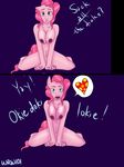  &hearts; all_fours anthro anthrofied big_breasts breasts challenge_accepted dialog dialogue english_text equine female friendship_is_magic fur hair horse humor kdjade mammal my_little_pony nipples nude pink_fur pink_hair pinkie_pie_(mlp) pony pun signature smile solo text 