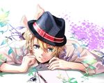  asasumiboochan blonde_hair blue_eyes eraser hat highres kurusu_shou male_focus mechanical_pencil pencil solo uta_no_prince-sama 