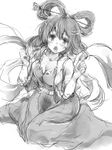  blush breasts cleavage dress greyscale hair_ornament hair_rings hair_stick kaku_seiga medium_breasts monochrome open_mouth shawl short_hair sketch solo sweat touhou ukyo_rst vest 