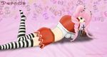  alternate_legwear lipstick makeup one_piece perona pink_hair solo striped striped_legwear thighhighs twintails 