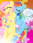  anthrofied big_breasts breasts cleavage clothed clothing dialog duo english_text equine female fluttershy_(mlp) friendship_is_magic horse king-cheetah lesbian mammal my_little_pony nearphotison nipples nude pegasus pony pussy rainbow_dash_(mlp) signature text wings 