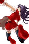  christmas long_hair momoca open_mouth perspective purple_eyes purple_hair santa_costume shorts solo thighhighs working!! yamada_aoi 