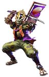  amputee banner fighting_stance gauntlets headdress highres japanese_clothes katana kawano_takuji male_focus mask namco official_art prosthesis samurai sashimono solo soulcalibur soulcalibur_iii sword tabi weapon yoshimitsu 