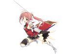  gloves kazama_akari koikishi_purely_kiss long_hair pink_hair sword thighhighs transparent weapon yellow_eyes yuuki_hagure 