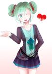  alternate_hairstyle arm_behind_back bad_id bad_pixiv_id double_bun green_eyes green_hair hair_ornament hairclip hatsune_miku jewelry necklace one_eye_closed open_mouth shunnosuke skirt smile solo vocaloid 
