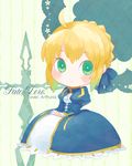  ahoge artoria_pendragon_(all) bad_id bad_pixiv_id blonde_hair character_name chibi command_spell copyright_name dress fate/stay_night fate/zero fate_(series) green_eyes hair_ribbon matatabi_nia puffy_sleeves ribbon saber 