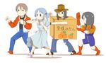  aioi_yuuko alternate_costume cowboy_hat fighting_stance hat mihune minakami_mai multiple_girls naganohara_mio nichijou shinonome_nano 