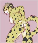  anthro back_turned breasts butt cheetah eyewear feline female glasses green_eyes inviting looking_at_viewer looking_back mammal nipples nude presenting presenting_hindquarters pussy raised_tail solo taillone tongue tongue_out 
