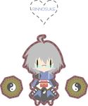  ahoge blush_stickers chibi glasses grey_hair male_focus morichika_rinnosuke solo takanashi_hiyori touhou yin_yang 