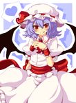  :q arm_up ascot bat_wings blue_hair blush dress frilled_dress frills hat hat_ribbon heart kikiriri licking_lips mob_cap red_eyes red_ribbon remilia_scarlet ribbon sash shirt short_hair skirt skirt_set slit_pupils solo spoken_heart tongue tongue_out touhou wings wrist_cuffs 