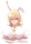  acaallodola animal_ears bad_id bad_pixiv_id barnaby_brooks_jr blonde_hair bunny_ears glasses green_eyes jacket jewelry kemonomimi_mode male_focus necklace red_jacket solo tiger_&amp;_bunny 