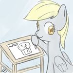  &hearts; blonde_hair daww derp derpy_hooves_(mlp) drawing english_text equine female feral food friendship_is_magic hair hi_res looking_at_viewer mammal muffin my_little_pony paper pegasus pen solo speccysy text wings word yellow_eyes 