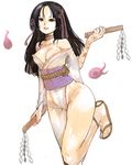  areolae bare_shoulders black_hair bodypaint hips kazaana long_hair original sandals see-through simple_background solo spirit thighs 