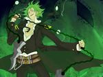  bad_id bad_pixiv_id belt blade blazblue chain fedora fingerless_gloves gloves green_hair grin hat hazama highres kuroshima_tom male_focus open_clothes open_shirt shirt smile solo yellow_eyes 