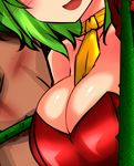  bdsm between_breasts breasts cleavage green_hair head_out_of_frame injury kazami_yuuka large_breasts plant roki_(hirokix) scarf smile solo_focus thorns touhou vines 