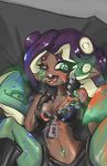 2019 absurd_res ahegao animal_humanoid beauty_mark biped blush boots breasts brown_skin cephalopod cephalopod_humanoid clothing dark_skin exotic_pupils eyelashes fangs female fingerless_gloves footwear gloves green_eyes hair hi_res humanoid ink long_hair looking_at_viewer looking_pleasured marina_(splatoon) marine marine_humanoid mollusk mollusk_humanoid nintendo octoling one_eye_closed open_mouth paint pose snoutless solo splatoon suction_cup tentacle_hair tentacles tongue video_games wink 