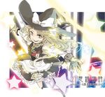  blonde_hair bow braid gloves hair_bow hat kirisame_marisa long_hair open_mouth outstretched_arms rai_(3stone) smile solo spread_arms star touhou witch_hat yellow_eyes 