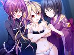  3girls ^_^ aria_ekino-jeru arm_grab asami_asami blonde_hair blush brown_hair eyes_closed game_cg gradient_hair graident_hair hair_clip hair_ornament hairclip hand_on_shoulder happy haruka_natsuki_(yurikago) imminent_rape japanese_clothes kimono long_hair multicolored_hair multiple_girls night open_mouth panties pantyhose ponytail red_eyes red_hair self_hug short_hair shorts sparkle sparkles tae_(yurikago) underwear yellow_eyes yurikago_yori_tenshi_made 