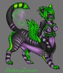  collar cute dickgirl green green_eyes green_feathers green_hair green_markings green_penis hair half-erect herm humanoid_penis intersex limeaid markings penis piercing purple purple_belly purple_markings sheath stripes taur wings 