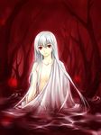  androgynous bad_id bad_pixiv_id highres kangetsu_(fhalei) long_hair male_focus original red red_eyes solo very_long_hair water white_hair 