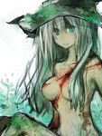  bad_id bad_pixiv_id blood copyright_request dryad fujiwara_akina green_eyes grey_hair hat long_hair monster_girl nude plant plant_girl solo witch_hat 