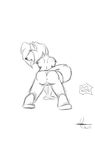  bent_over black_and_white blush butt canine cute dog female head_turned husky kida_howlette kidahowlette(artist) kneeling looking_at_viewer mammal monochrome nude pussy sketch solo tail tavia teasing the 