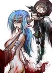  bandages blood blue_hair copyright_request doll fujiwara_akina lamp nude red_eyes solo staff 