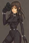  black_eyes black_hair bodysuit gantz gun long_hair shimohira_reika skin_tight solo weapon yuuji_(and) 
