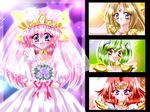  angel_daisy angel_lily angel_peach angel_salvia blue_eyes bouquet bridal_veil brown_eyes brown_hair choker circlet dress flower green_hair hanasaki_momoko happy long_hair multiple_girls pink_hair purple_eyes purple_flower purple_rose red_hair rose scarlet_ohara short_hair sparkle tamano_hinagiku tanima_yuri veil wedding_dress wedding_peach yukinyan 