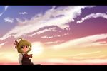  ahoge arms_behind_back ascot bad_id bad_pixiv_id blonde_hair child cloud hair_ribbon letterboxed looking_at_viewer mesou-san red_eyes ribbon rumia short_hair skirt skirt_set sky smile solo tareme touhou wide-eyed 