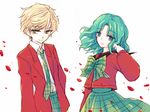  bad_id bad_pixiv_id bishoujo_senshi_sailor_moon blonde_hair bow dress green_eyes green_hair kaiou_michiru lilith_(lilithchan) mugen_gakuen_school_uniform multiple_girls necktie reverse_trap ribbon school_uniform short_hair smile ten'ou_haruka very_short_hair wind yellow_eyes 