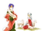  blue_eyes blue_hair caren_hortensia ciel cloak company_connection fate/hollow_ataraxia fate/stay_night fate_(series) glasses kinroh lamb multiple_girls robe sheep shepherd silver_hair tsukihime type-moon white_hair yellow_eyes 