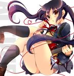  black_hair black_legwear blush gouda_nagi guitar highres instrument k-on! legs nakano_azusa school_uniform solo twintails 