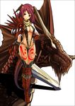  absurdres armor black_legwear boots breasts cleavage dragon dragon_girl facial_mark fantasy gauntlets highres horns knightzzz large_breasts legs long_legs monster_girl original pink_hair red_legwear slender slingshot_swimsuit swimsuit sword tail tattoo thigh_boots thigh_gap thighhighs thighs weapon 