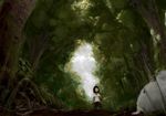  bad_id bad_pixiv_id black_hair domo1220 forest looking_up nature open_mouth original scenery short_hair skirt solo tree 