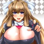  aoi_kimi breasts brown_hair cleavage fingerless_gloves gloves kyoukai_senjou_no_horizon kyoukaisenjou_no_horizon open_mouth smile 