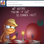  apple applejack_(mlp) ask_jappleack beverage blonde_hair candle dialog dialogue english_text equine female feral freckles friendship_is_magic fruit green_eyes hair horse hotdiggedydemon long_hair mammal my_little_pony pony ponytail solo table tablecloth text tumblr wine 