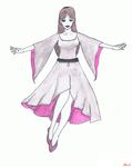 ankles_crossed blue_eyes brown_hair dress female flying grey hair human legs lipstick mammal miss_z not_furry pink pink_dress plain_background pose solo white_background 