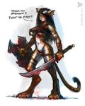  anthro armband barbarian blood breasts clothed clothing ear_piercing fantasy feline female fight grin invalid_tag leopard looking_at_viewer mammal navel neurodyne panties piercing shield skimpy smile solo standing suggestive sword torn_clothing unconvincing_armor underwear weapon 