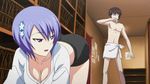  animated animated_gif ass ass_shake blue_hair blush bouncing_breasts cleavage invitation maji_de_watashi_ni_koi_shinasai! naoe_yamato naughty_face presenting shiina_miyako short_hair shorts tease teasing top-down_bottom-up 