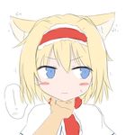  alice_margatroid animal_ears blonde_hair blue_eyes blush cat_ears chin_tickle hairband hand_on_own_chin kemonomimi_mode looking_away out_of_frame petting pov pov_hands shize_(coletti) short_hair solo_focus touhou wavy_mouth 