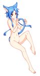 animal_ears barefoot blue_hair brown_eyes cat_ears feet flat_chest long_hair nude original petite simple_background solo tail toes tsuki_tokage 