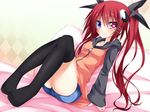  bicolored_eyes long_hair original red_hair suterii thighhighs twintails 