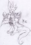  armor avian beak bird black_and_white chicken claws digimon male monochrome scroll sinduramon sketch solo tail triforcedragon wings 