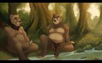  bear chubby eye_contact fishing half-erect humanoid_penis jailbird loincloth male mammal outside penis poking_out scenery sitting stream topless tree water wood 